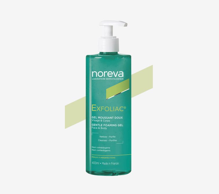Noreva_Produit_Exfoliac_Gelmoussantdoux 400ml_Carroussel1_1512x1340